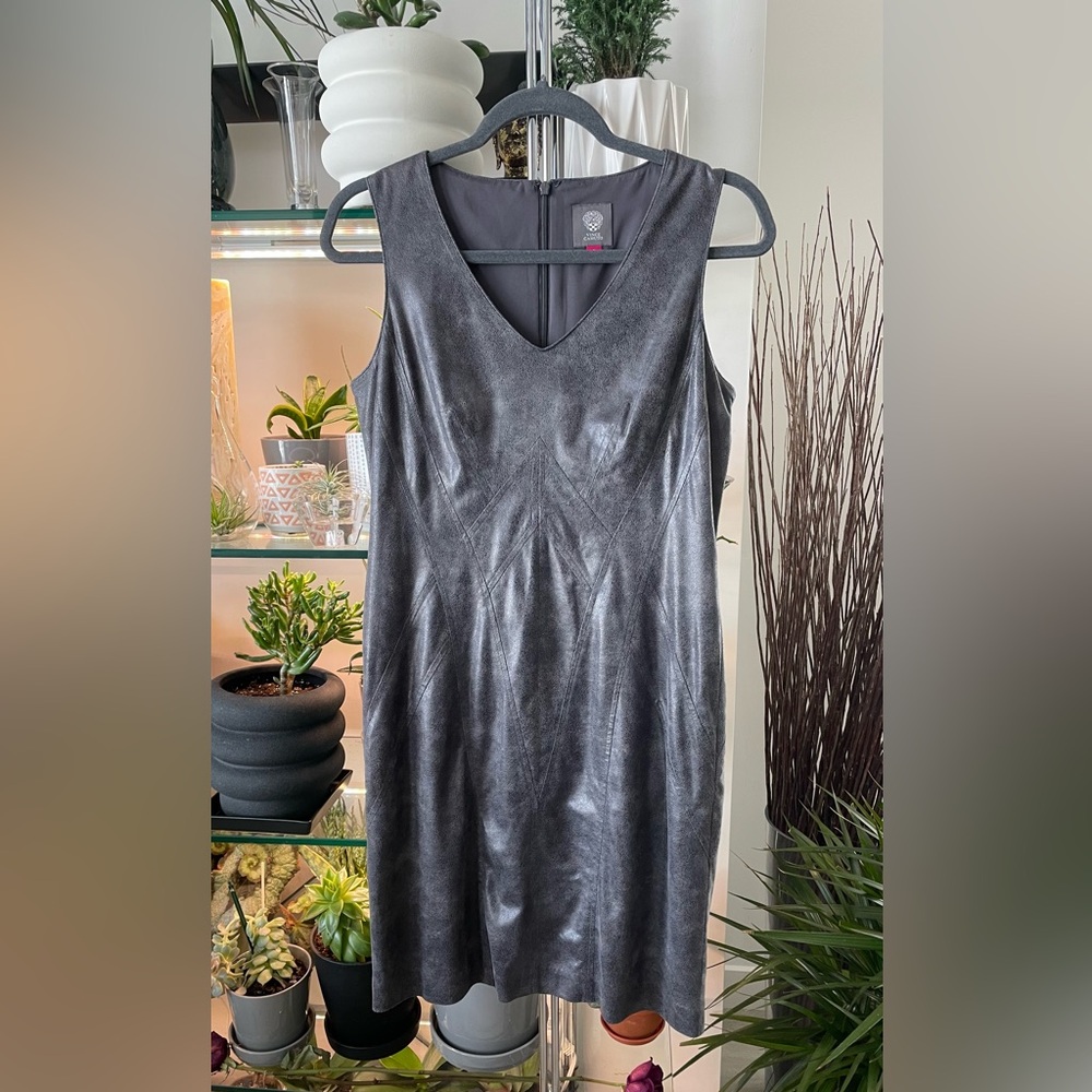 Vince Camuto Graphite Sleeveless Midi Dress- Vegan Leather